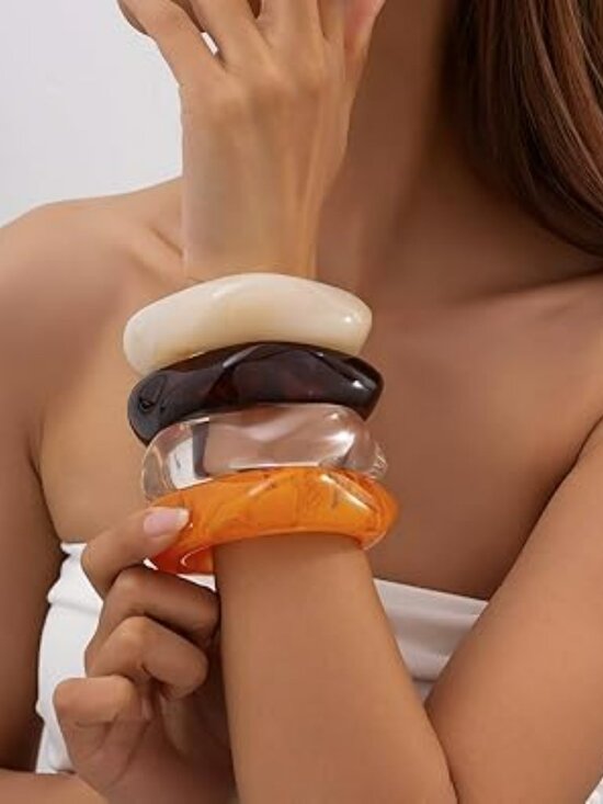 Jewelry - 4 pcs Chunky Bangle Bracelets for Women Irregular Acrylic Resin Bangle Fashion‎
